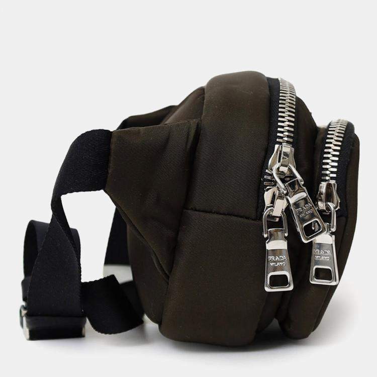 Pre Owned Prada Green/Black Nylon Front Pocket Waist Bag