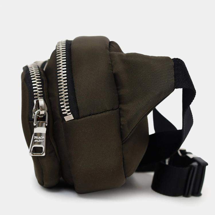 Pre Owned Prada Green/Black Nylon Front Pocket Waist Bag