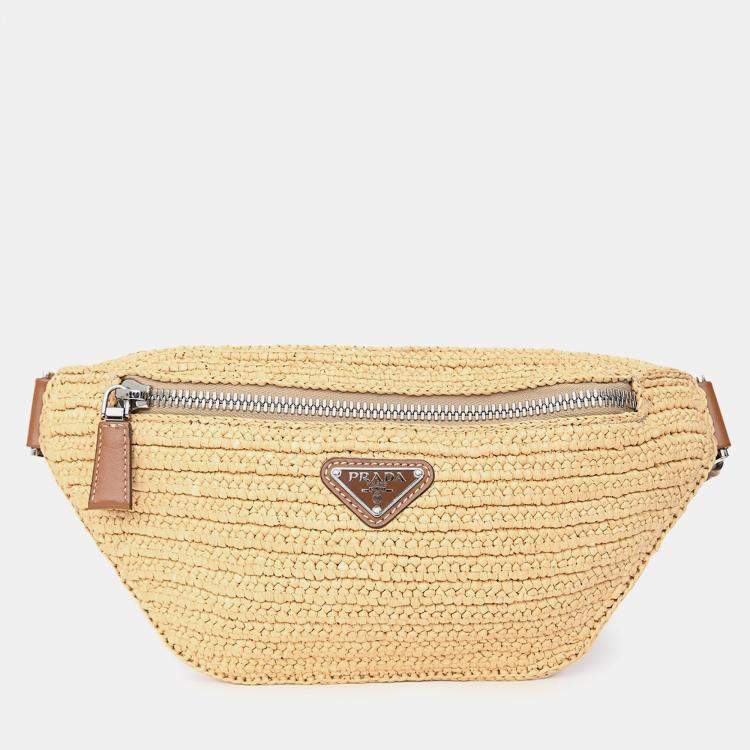 Pre Owned Prada Brown Raffia Logo Belt Bag