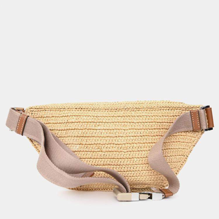 Pre Owned Prada Brown Raffia Logo Belt Bag