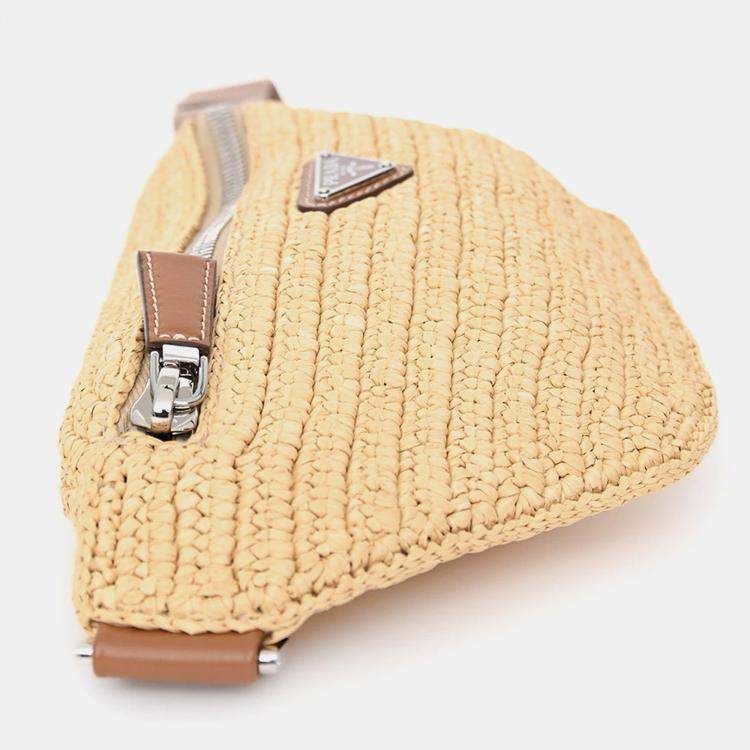Pre Owned Prada Brown Raffia Logo Belt Bag