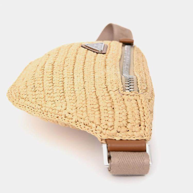 Pre Owned Prada Brown Raffia Logo Belt Bag