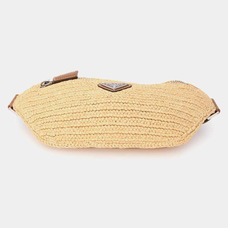 Pre Owned Prada Brown Raffia Logo Belt Bag