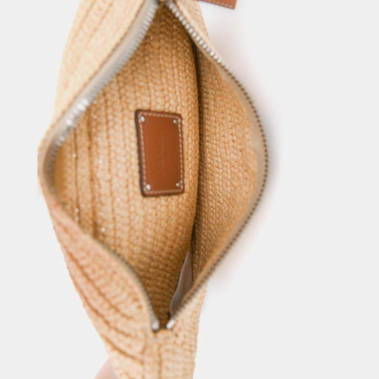 Pre Owned Prada Brown Raffia Logo Belt Bag