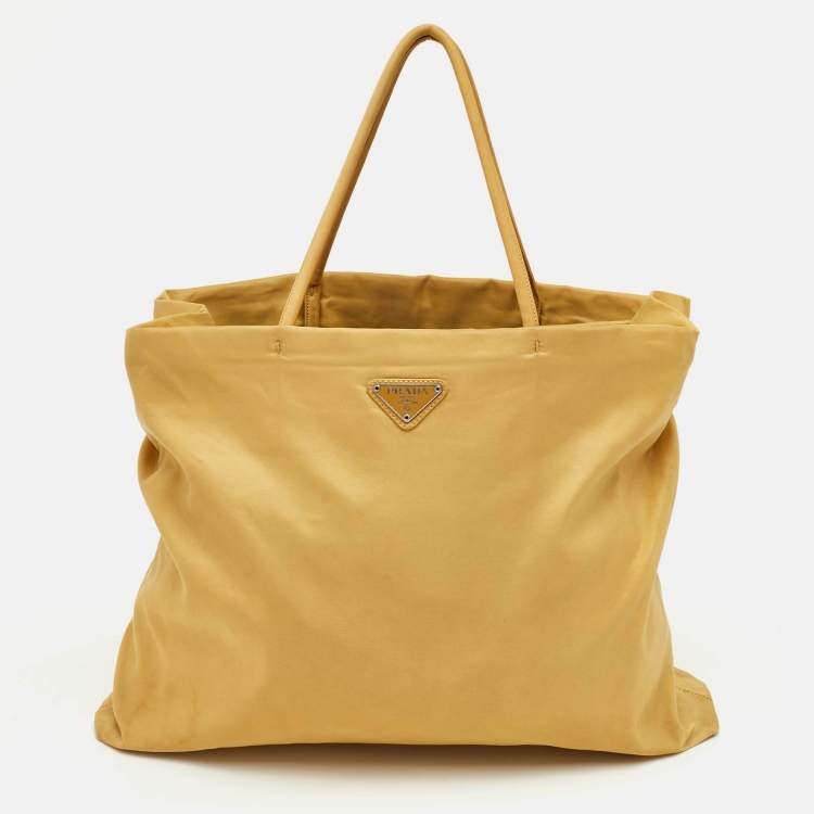 Pre Owned Prada Tessuto Yellow Nylon Shopper Tote