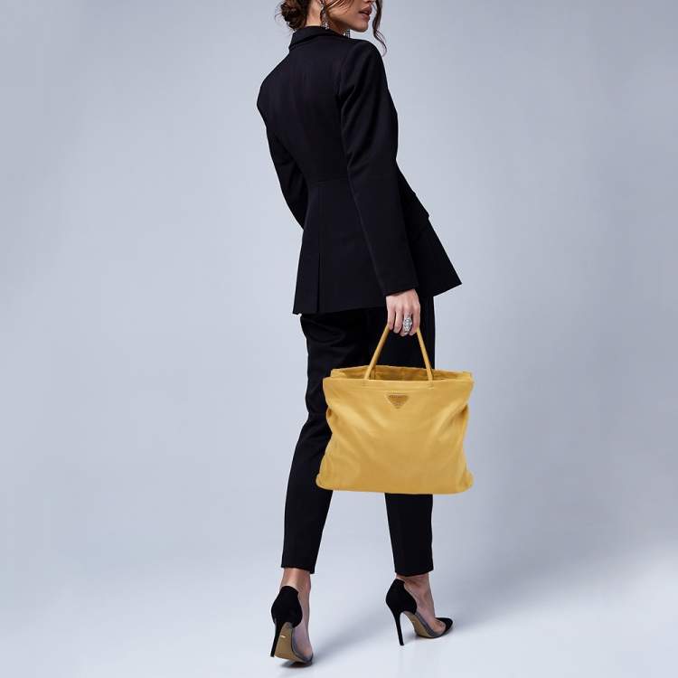 Pre Owned Prada Tessuto Yellow Nylon Shopper Tote
