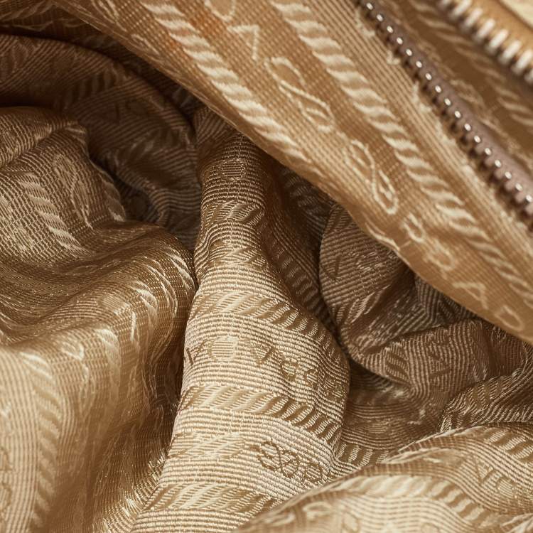 Pre Owned Prada Vintage Tessuto Buckle Beige/Green Nylon and Leather Cargo Shoulder Bag