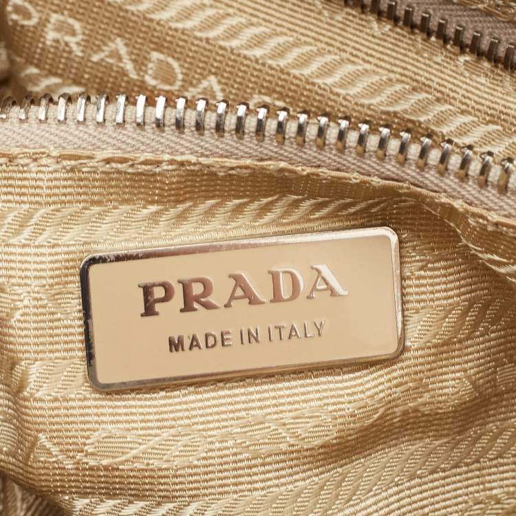 Pre Owned Prada Vintage Tessuto Buckle Beige/Green Nylon and Leather Cargo Shoulder Bag