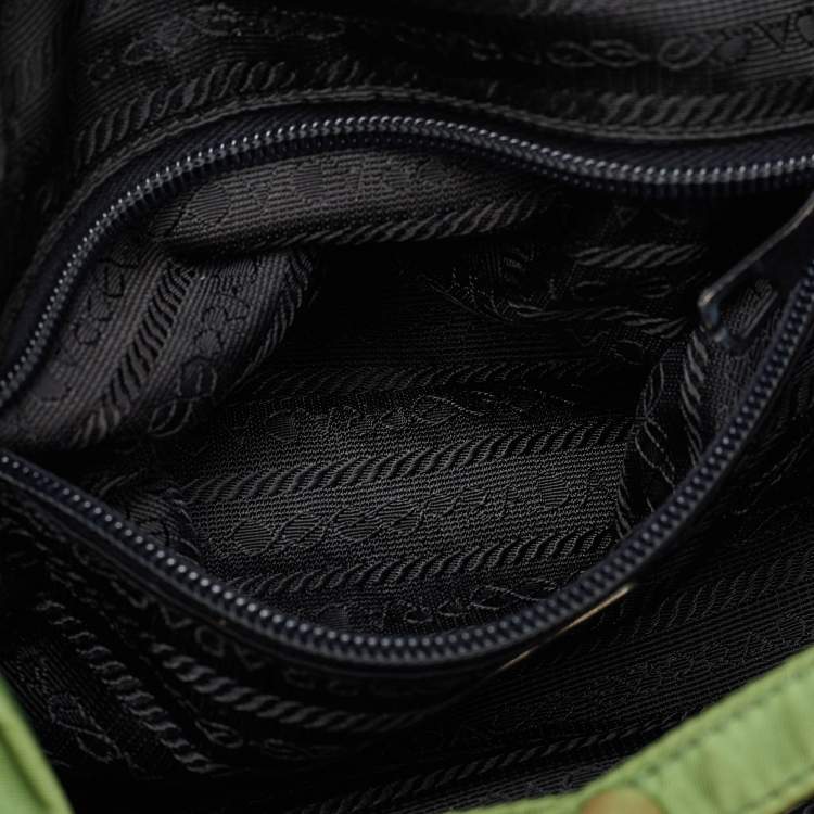 Pre Owned Prada Vintage Tessuto Green Nylon O Ring Metal Handle Tote