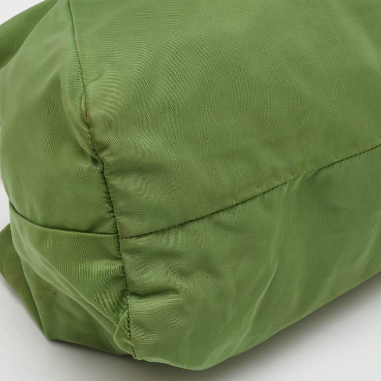 Pre Owned Prada Vintage Tessuto Green Nylon O Ring Metal Handle Tote