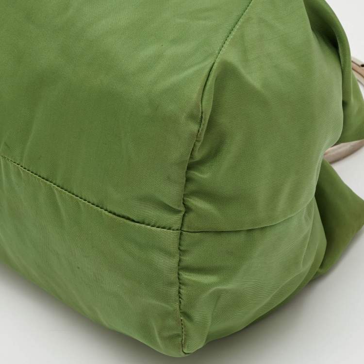Pre Owned Prada Vintage Tessuto Green Nylon O Ring Metal Handle Tote