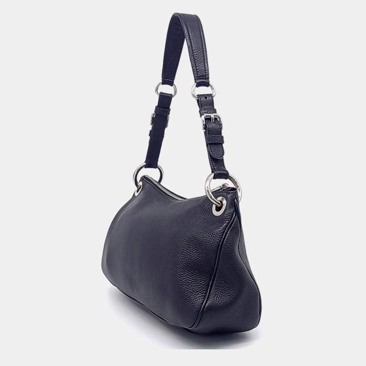 Pre Owned Prada Black Leather Vitello Phoenix Shoulder Bag (1BC020)