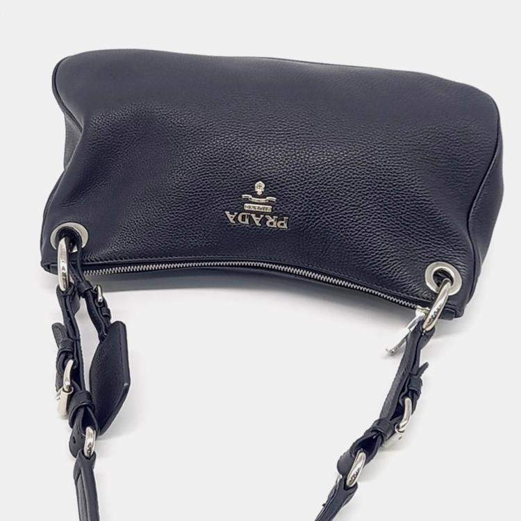 Pre Owned Prada Black Leather Vitello Phoenix Shoulder Bag (1BC020)