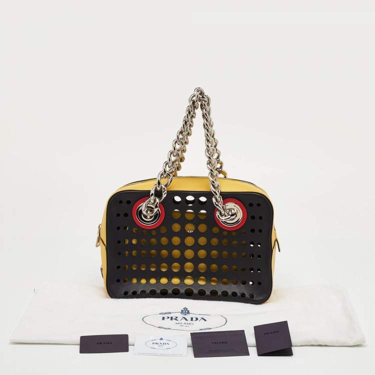 Pre Owned Prada City Fori Multicolor Leather Perforated Chain Shoulder Bag