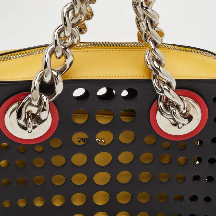 Pre Owned Prada City Fori Multicolor Leather Perforated Chain Shoulder Bag