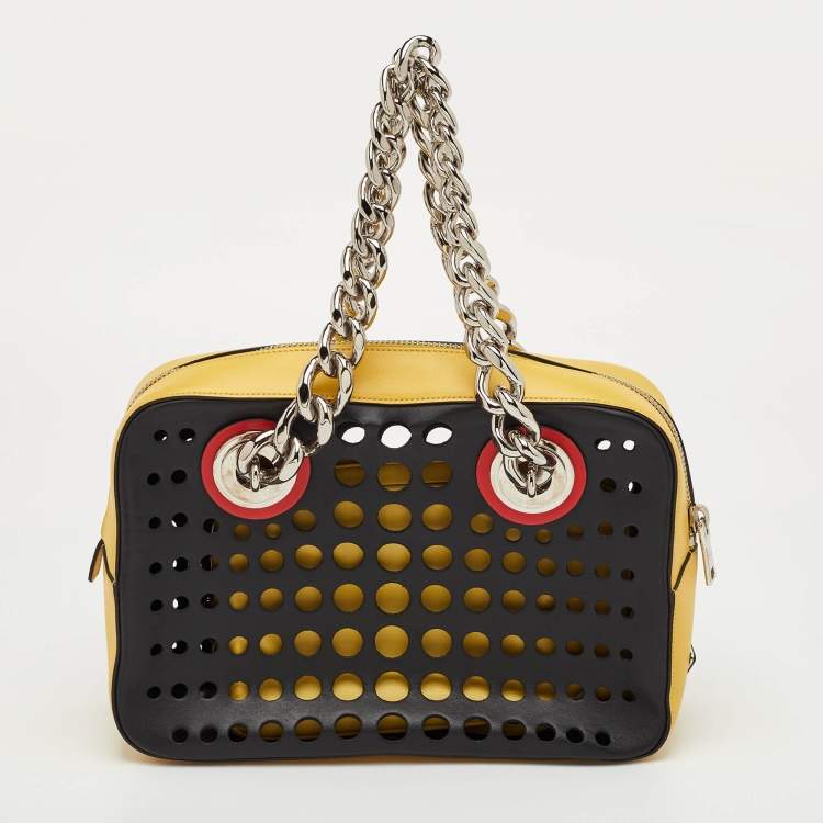 Pre Owned Prada City Fori Multicolor Leather Perforated Chain Shoulder Bag
