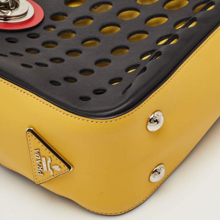 Pre Owned Prada City Fori Multicolor Leather Perforated Chain Shoulder Bag