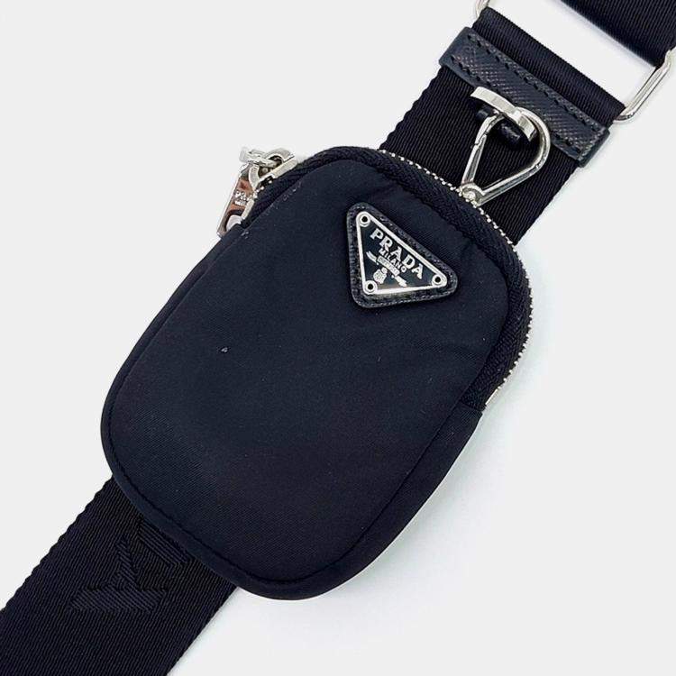 مملوكة مسبقًا Prada Black Nylon Tessuto Chain Strap Hobo Bag (1BH204)