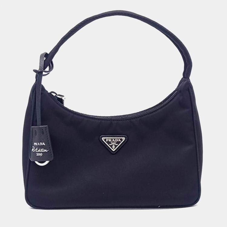 Pre Owned Prada Black Nylon Tessuto Hobo Bag (1NE515)
