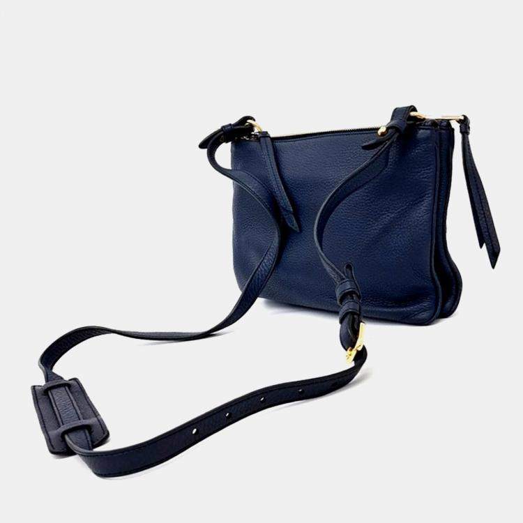 Pre Owned Prada Navy Blue Leather Crossbody Bag