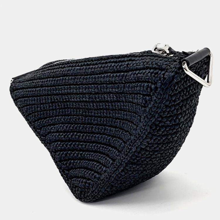 Pre Owned Prada Black Raffia Triangle Shoulder Bag