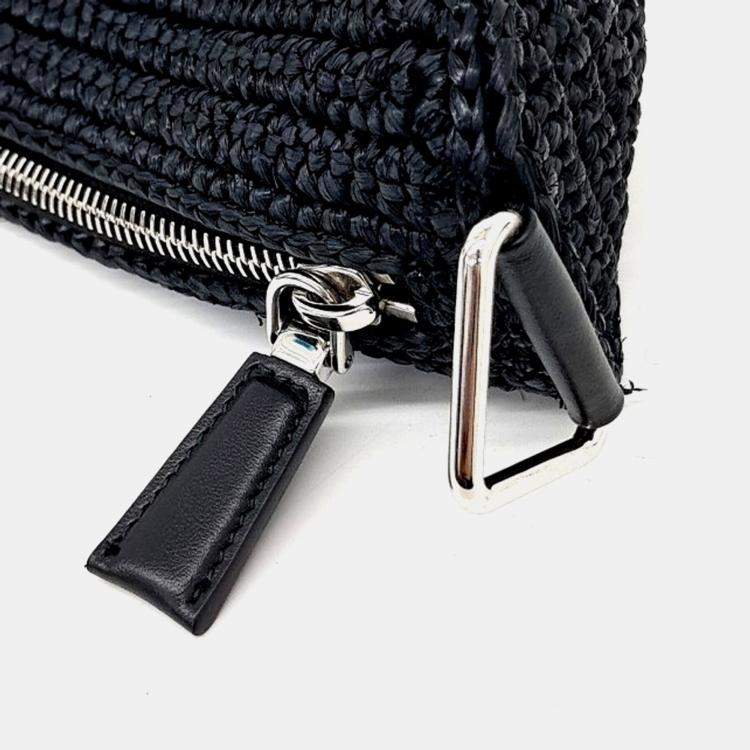Pre Owned Prada Black Raffia Triangle Shoulder Bag