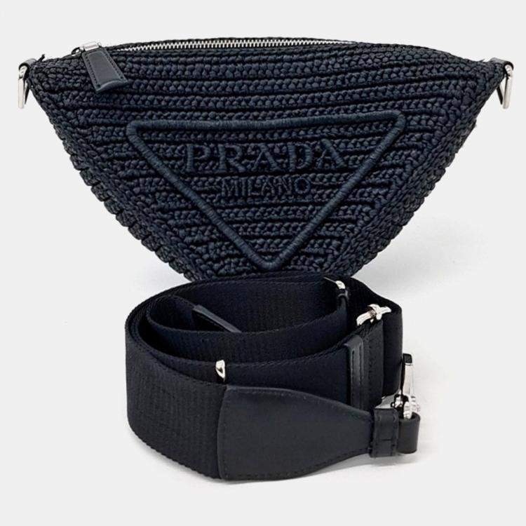 Pre Owned Prada Black Raffia Triangle Shoulder Bag