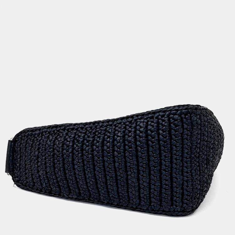 Pre Owned Prada Black Raffia Triangle Shoulder Bag