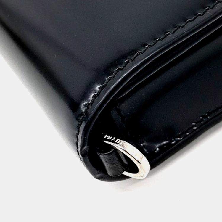 Pre Owned Prada Black Leather Brushed Chain Crossbody Bag