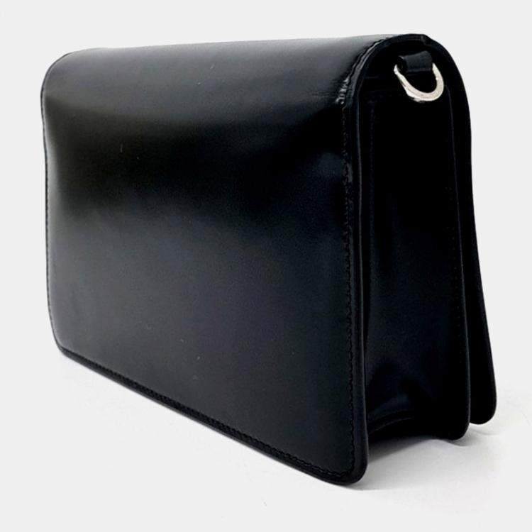 Pre Owned Prada Black Leather Brushed Chain Crossbody Bag