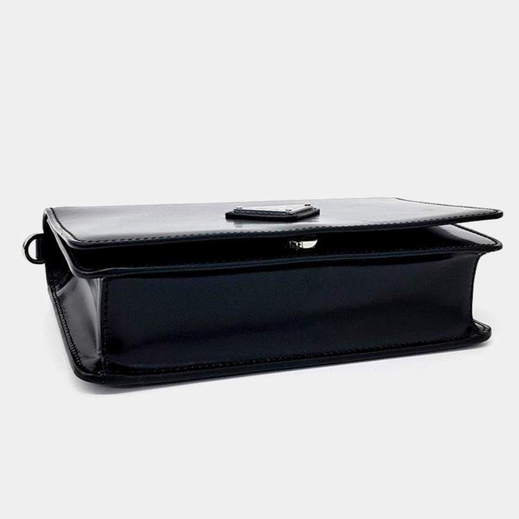 Pre Owned Prada Black Leather Brushed Chain Crossbody Bag