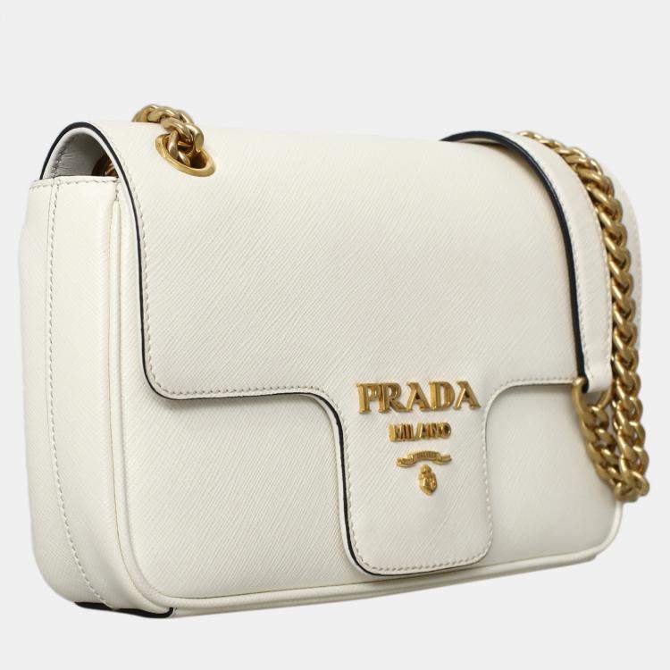 Pre Owned Prada Flap White Saffiano Chain Shoulder Bag