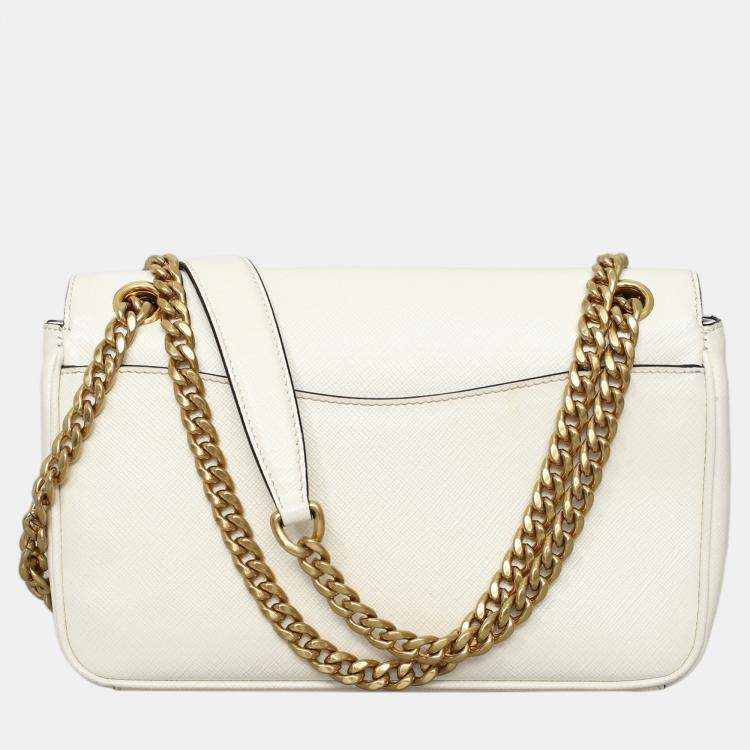 Pre Owned Prada Flap White Saffiano Chain Shoulder Bag