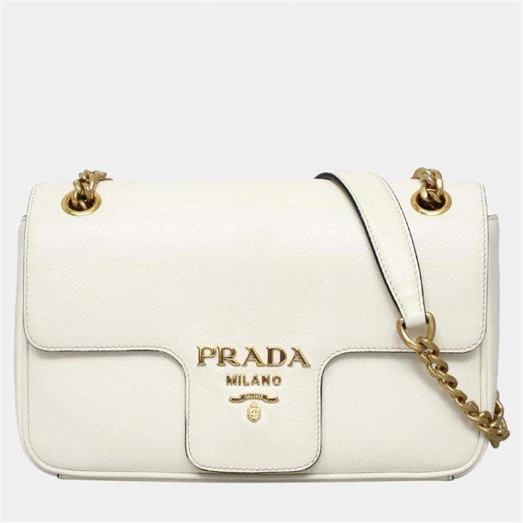Pre Owned Prada Flap White Saffiano Chain Shoulder Bag