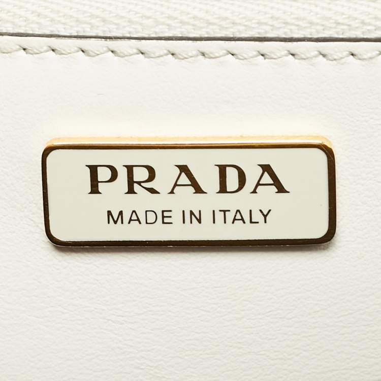 Pre Owned Prada Triangle Logo White Saffiano Leather Shoulder Bag
