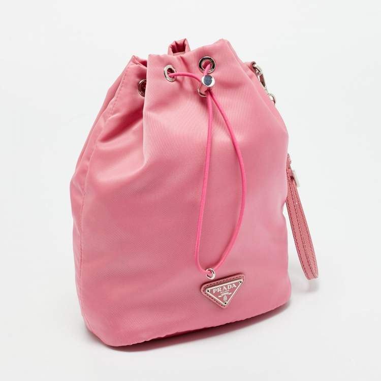 Pre Owned Prada Pink Nylon Drawstring Bucket Pouch