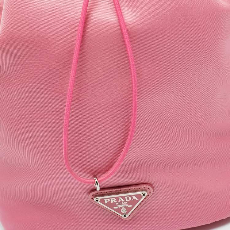 Pre Owned Prada Pink Nylon Drawstring Bucket Pouch