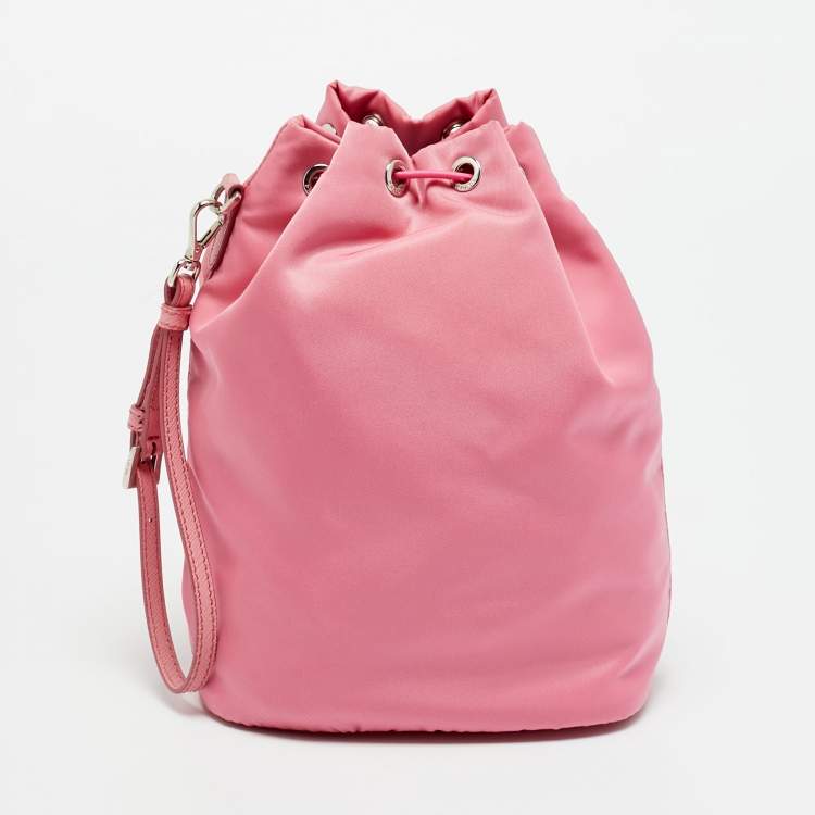 Pre Owned Prada Pink Nylon Drawstring Bucket Pouch