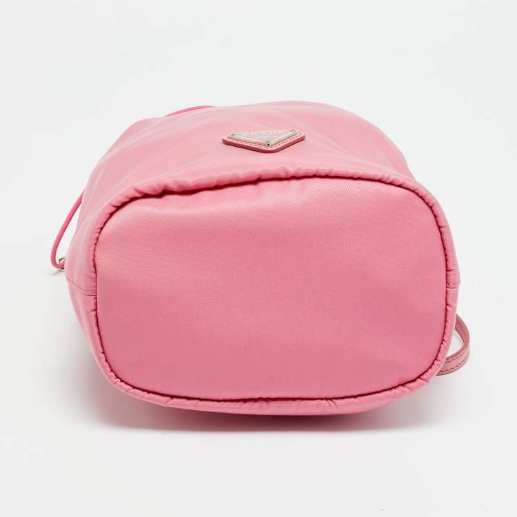 Pre Owned Prada Pink Nylon Drawstring Bucket Pouch