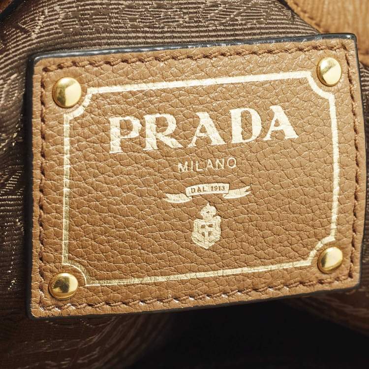 Pre Owned Prada Open Small Brown Vitello Danio Leather Tote