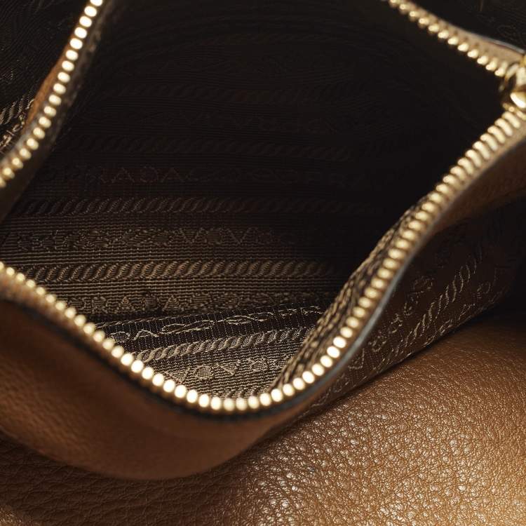 Pre Owned Prada Open Small Brown Vitello Danio Leather Tote