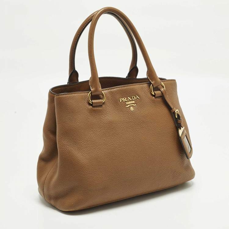 Pre Owned Prada Open Small Brown Vitello Danio Leather Tote
