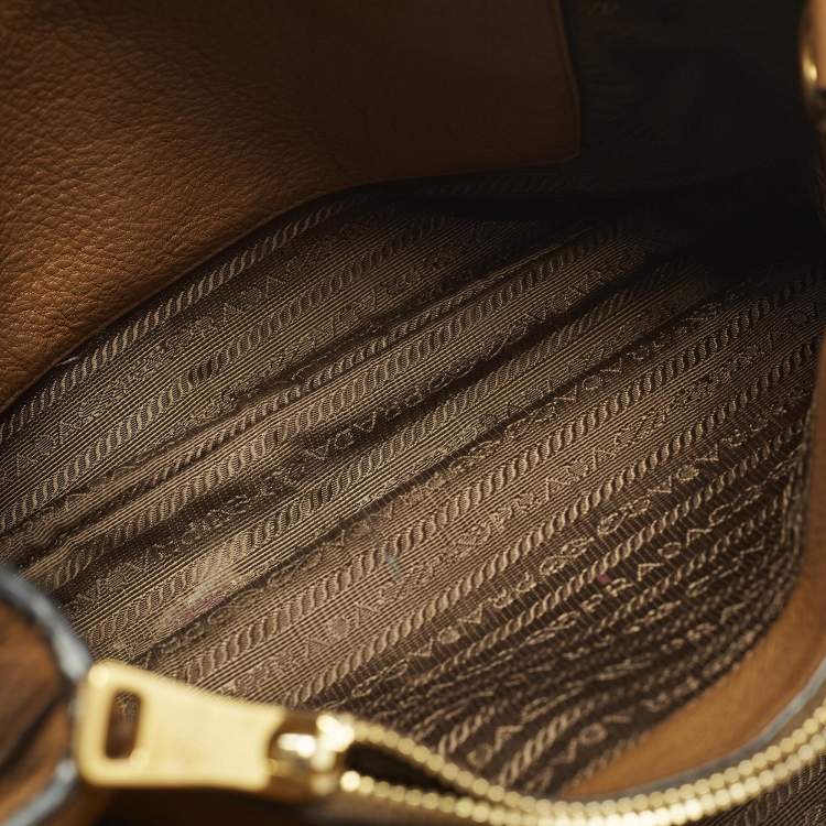 Pre Owned Prada Open Small Brown Vitello Danio Leather Tote