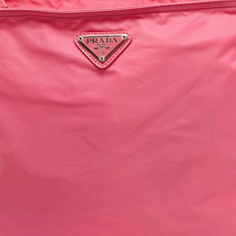 Pre Owned Prada Tessuto Pink Nylon Triangle Logo Top Zip Crossbody Bag