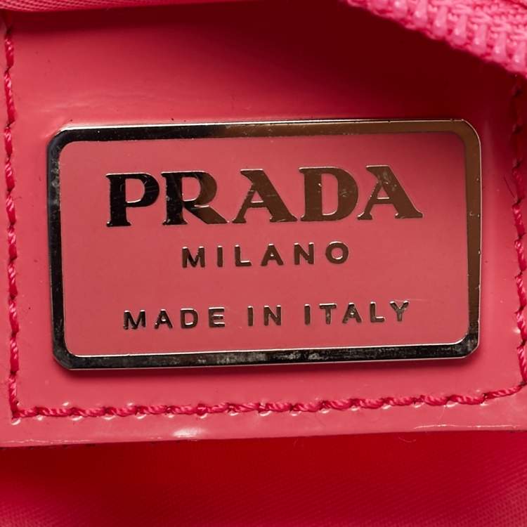 Pre Owned Prada Tessuto Pink Nylon Triangle Logo Top Zip Crossbody Bag