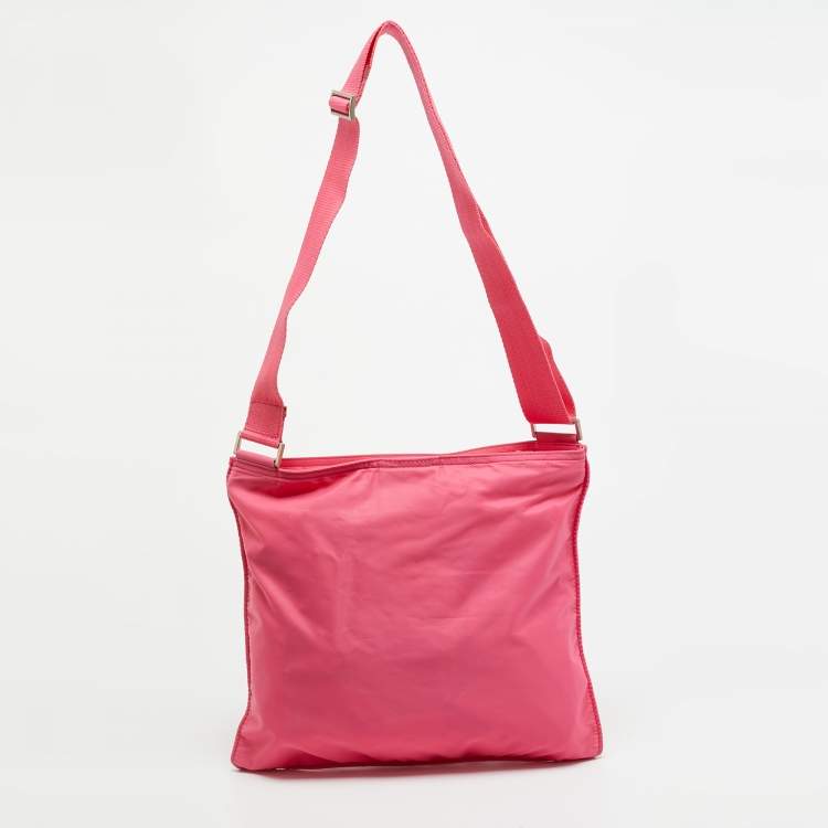 Pre Owned Prada Tessuto Pink Nylon Triangle Logo Top Zip Crossbody Bag