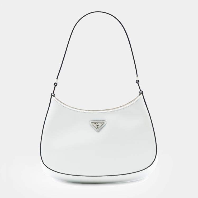 Pre Owned Prada White Brushed Leather Cleo Shoulder Bag