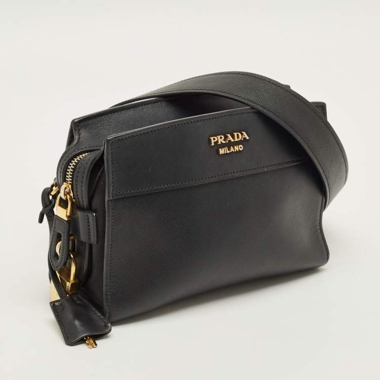 Pre Owned Prada Esplanade City Black Saffiano Leather Crossbody Bag