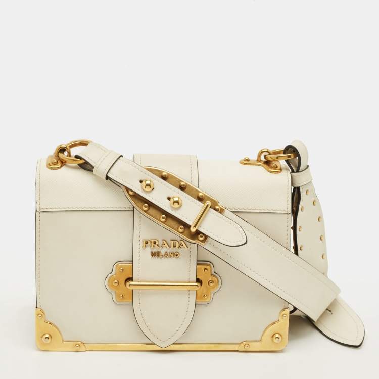 Pre Owned Prada Cahier White Leather Flap Shoulder Bag
