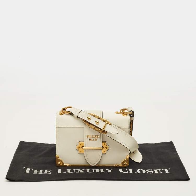 Pre Owned Prada Cahier White Leather Flap Shoulder Bag